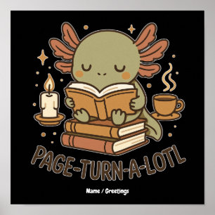 Bladzij-omdraai-lotje Schattig Lees Axolotl Knus B Poster