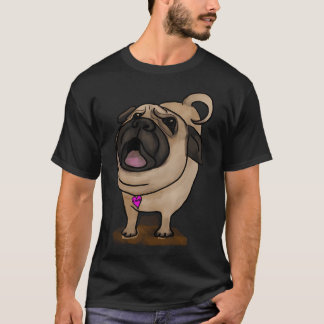 Blaffende PUG! Crème, Lichtbruin, Zwart met roze h T-shirt