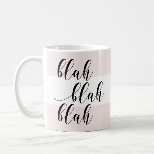 Blah Blah! Modern Script Blush Pink Stripes Koffiemok (Links)