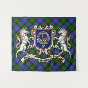 Blair Clan Badge & Unicorns met Tartan Wandkleed