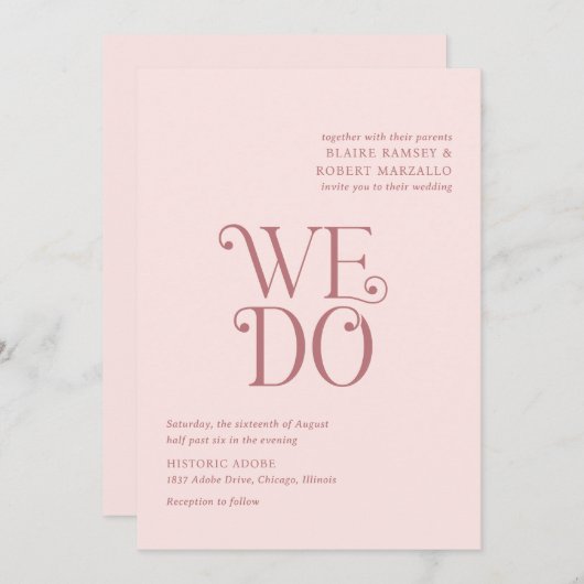 Blaire Blush Roze Moderne bruiloft Kaart (Voorkant / Achterkant)