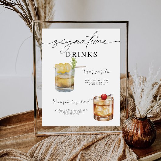 BLAIRE Modern Wedding Signature Drinken Menu Reclamebord Met Voetstuk