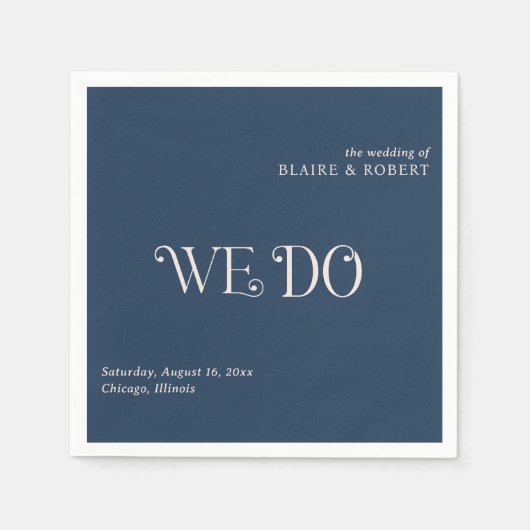 Blaire Navy Blue Modern Wedding Servet (Voorkant)