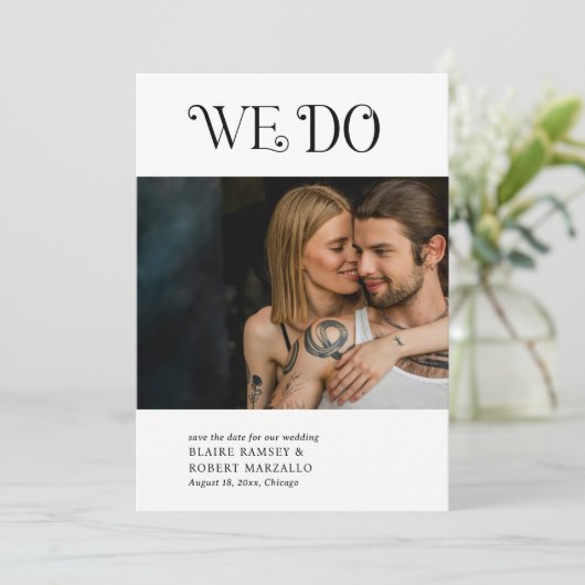 Blaire Zwart Wit Modern Trouwen Save The Date (Staand voorkant)