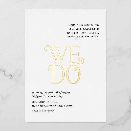 Blaire Zwart Wit Moderne bruiloft Folie Uitnodiging (Voorkant)