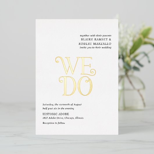 Blaire Zwart Wit Moderne bruiloft Folie Uitnodiging (Staand Voorkant)