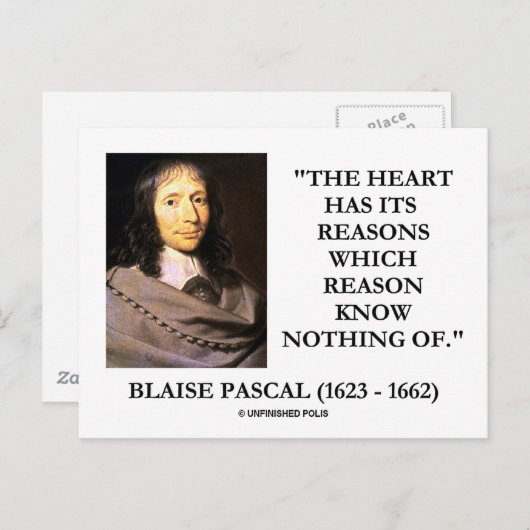 Blaise Pascal Heart Reasons Reason Ken niets Briefkaart (Voorkant / Achterkant)