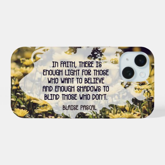 Blaise Pascal Inspirerend quote "In Faith" iPhone 15 Hoesje (Achterkant horizontaal)