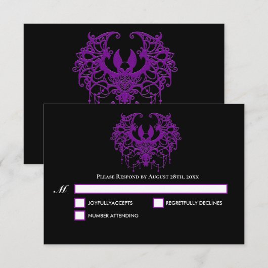 Blak purple Gothic Halloween Wedding RSVP Card (Devant / Derrière)