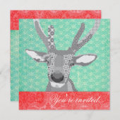 Blak & White Reindeer Turquoise Red Kaart (Voorkant / Achterkant)