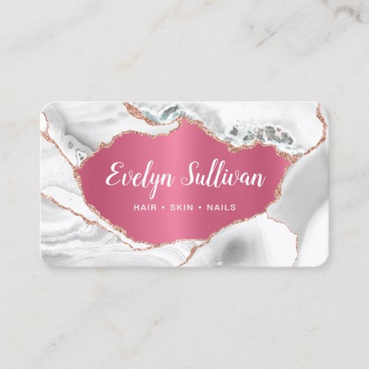 Blanc Agate Faux Pink Foil carte de visite (Devant)