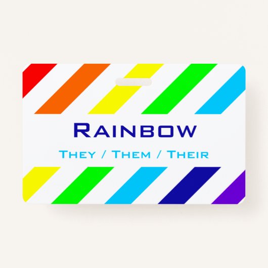 Blanc Arc-en-ciel Nom / Badge Pronoun (Devant)