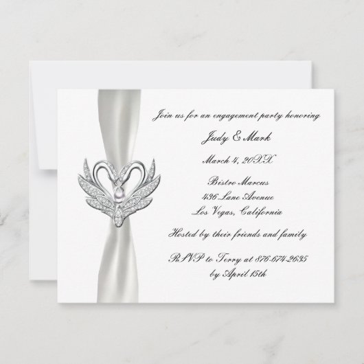 blanc Argent Swans Engagement Invitation (Devant)