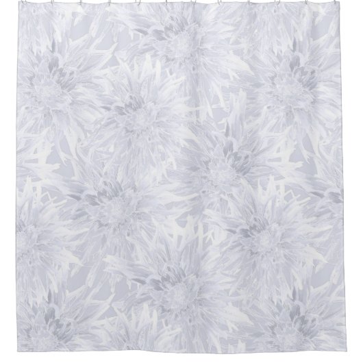 Blanc avec dahlias gris. Rideau de douche (Devant)