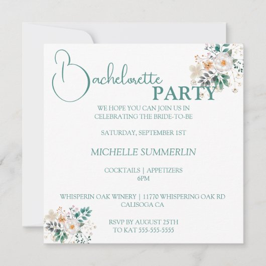 Blanc avec fleurs Bachelorette Party Invitation (Devant)