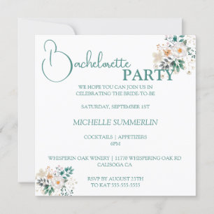 Blanc avec fleurs Bachelorette Party Invitation