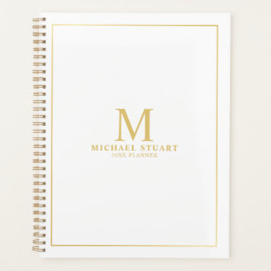 Blanc avec Monogramme et nom personnalisés Gold