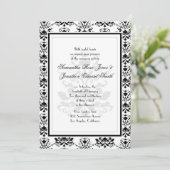 Blanc avec noir Damask Elegant Wedding Invitation (Debout devant)