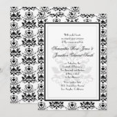 Blanc avec noir Damask Elegant Wedding Invitation (Devant / Derrière)
