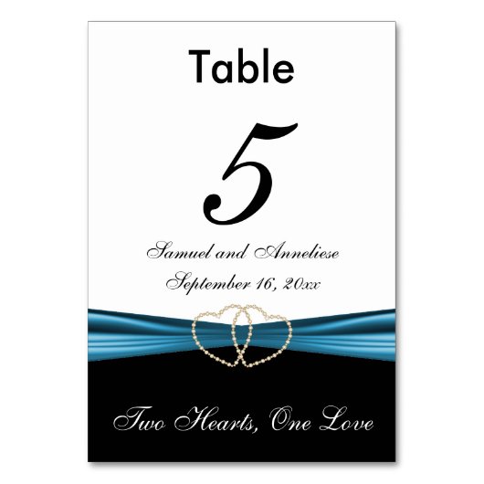 Blanc avec Ruban de Satin Bleu - Numéros de Table (Par défaut)