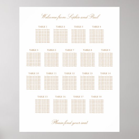 Blanc Beige doré 18 Tableau Mariage (Devant)