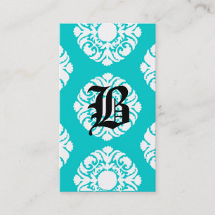 Blanc bleu de monogramme de damassé de cartes de
