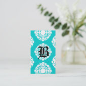 Blanc bleu de monogramme de damassé de cartes de (Debout devant)