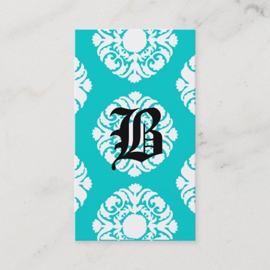 Blanc bleu de monogramme de damassé de cartes de (Devant)