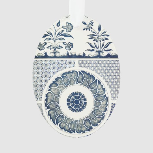 Blanc bleu Floral chinois rond (dos)
