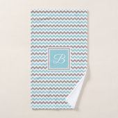 Blanc Bleu Gris Chevron Monogrammé (Serviette à main)