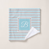 Blanc Bleu Gris Chevron Monogrammé (Gant de toilette)