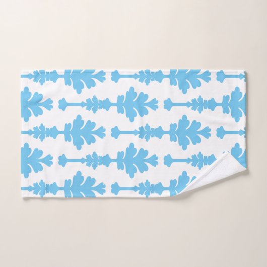 Blanc & Bleu Turquoise Damas Moderne Glamour (Serviette à main)