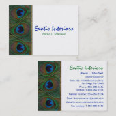 Blanc, Bleu, Vert Peacock Plumes Carte de visite (Devant / Derrière)