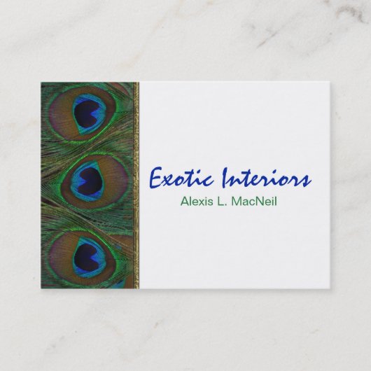 Blanc, Bleu, Vert Peacock Plumes Carte de visite (Devant)