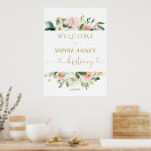 Blanc Blush Floral Gold Christening Affiche de bie (Cuisine)