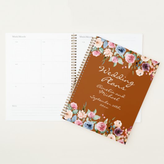 Blanc Blush Roses Terracotta Planificateur de mari (Devant avec enveloppe)