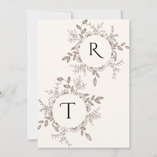 Blanc Brown Rustique Floral Faire-part de mariage (Dos)