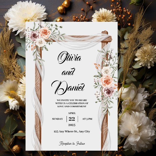 Blanc Brown Rustique Floral Faire-part de mariage 