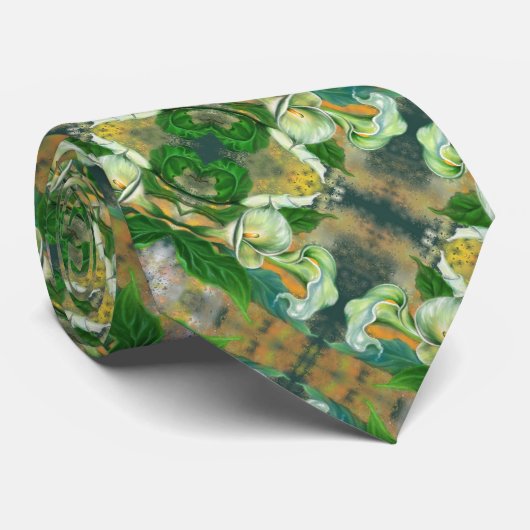 Blanc Calla Lily Fleurs Cravate Vert (Roulé)