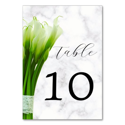 Blanc Calla Lily Florals Mariage Numéro de table (Dos)