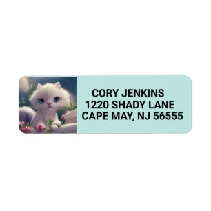 BLANC CAT CUTE ART Retourner l'adresse Étiquettes
