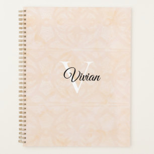 Blanc Crème Batik Élégant Monogramme Nom Planifica