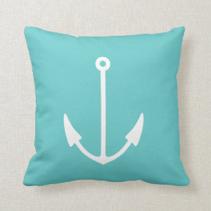 BLANC d'Ancre sur le coussin bleu turquoise