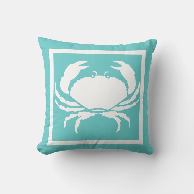 BLANC DE CRABE sur coussin bleu turquoise (Recto)
