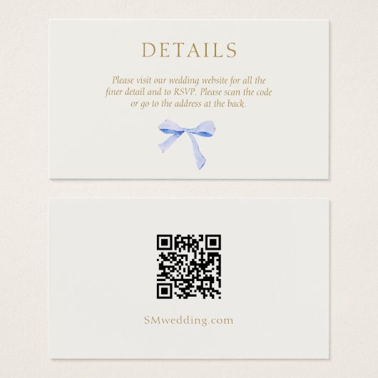Blanc | Détails du Mariage de ruban bleu Code QR (Devant & derrière)