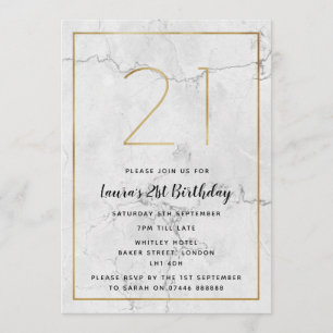 Blanc et 21èmes invitations d'anniversaire marbrés