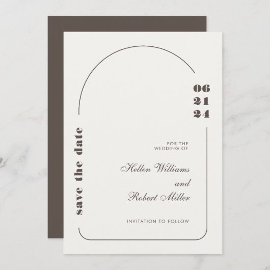 Blanc et Brown Faire-part de mariage simple (Devant / Derrière)