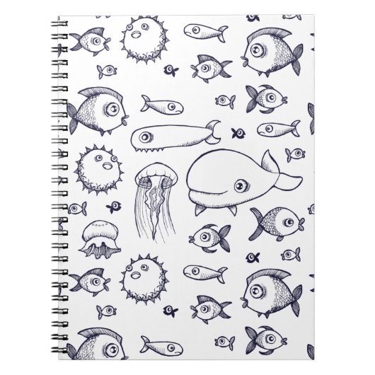 Blanc et carnet de dessin de poissons de marine (Devant)
