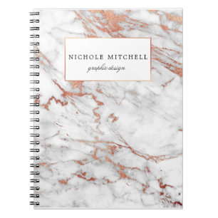 Blanc et carnet de notes à spirale de marbre d'or