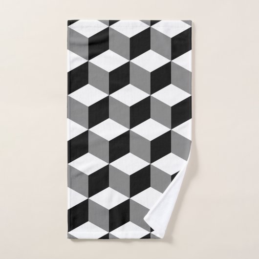 Blanc et gris de noir de motif de cube (Serviette à main)